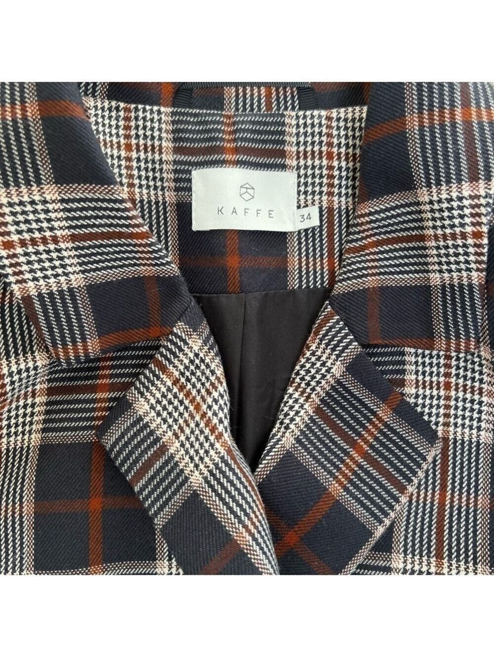 Kaffe Plaid Lightweight Navy, Brown, Cream Fall Jacket - Size 34EU (XS) - Picture 6 of 9